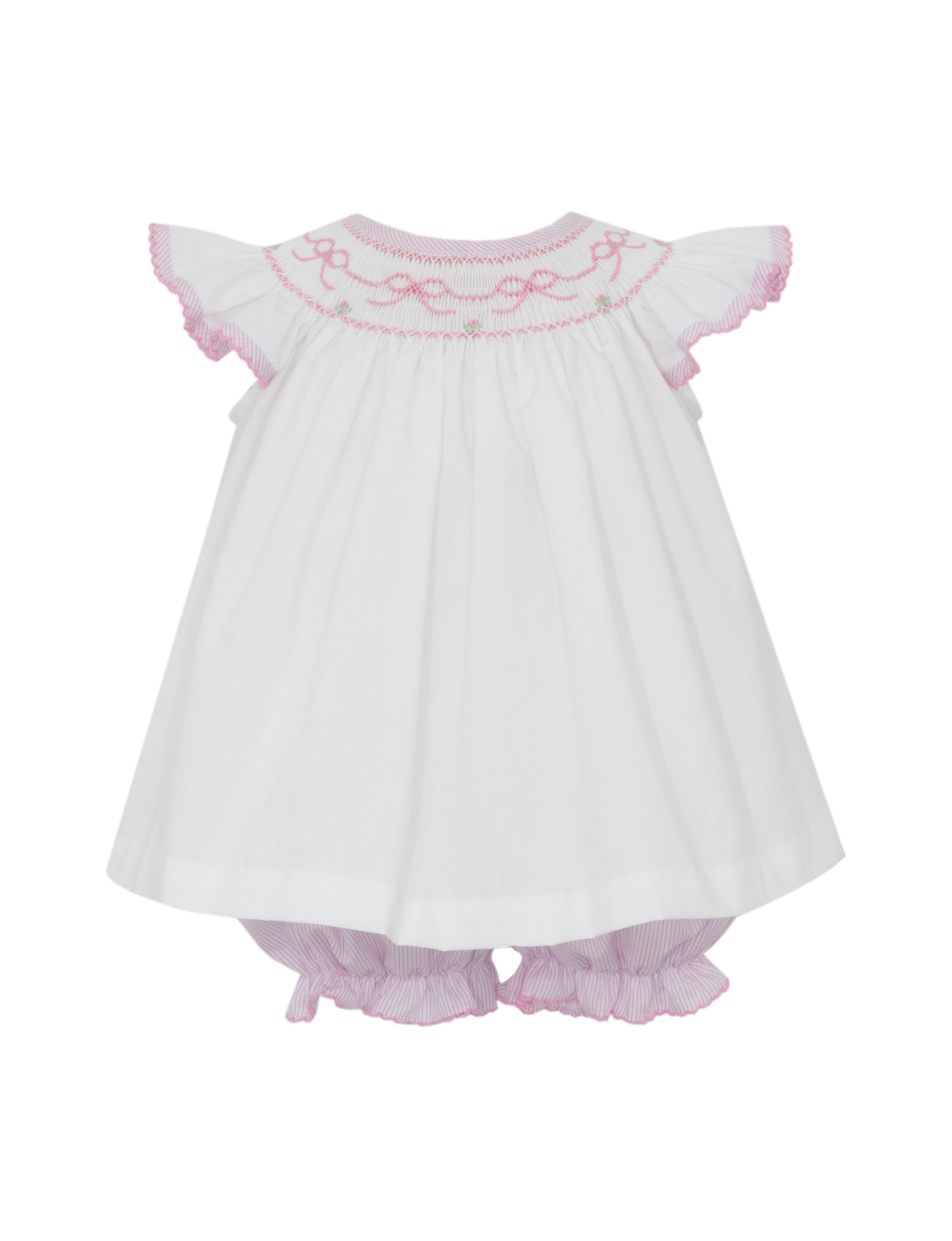 Petit Bebe Girls Smocked Pink Bows Angel Wing Bloomers Set
