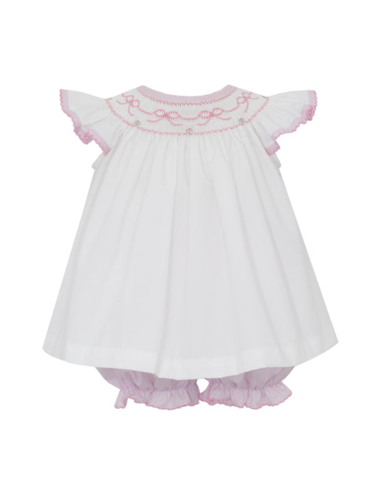 Petit Bebe Girls Pink Bows Angel Wing Bishop Top - Pink Bloomers Set by Petit Bebe