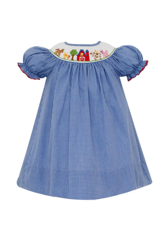 Petit Bebe Girls Royal Blue Gingham Smocked Farm Bishop Dress by Petit Bebe