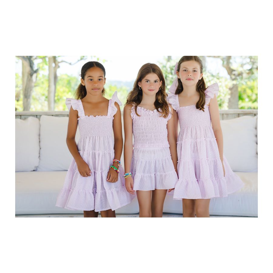 Sal & Pimenta Maryland Girls Seersucker Tiered Skirt - Pink