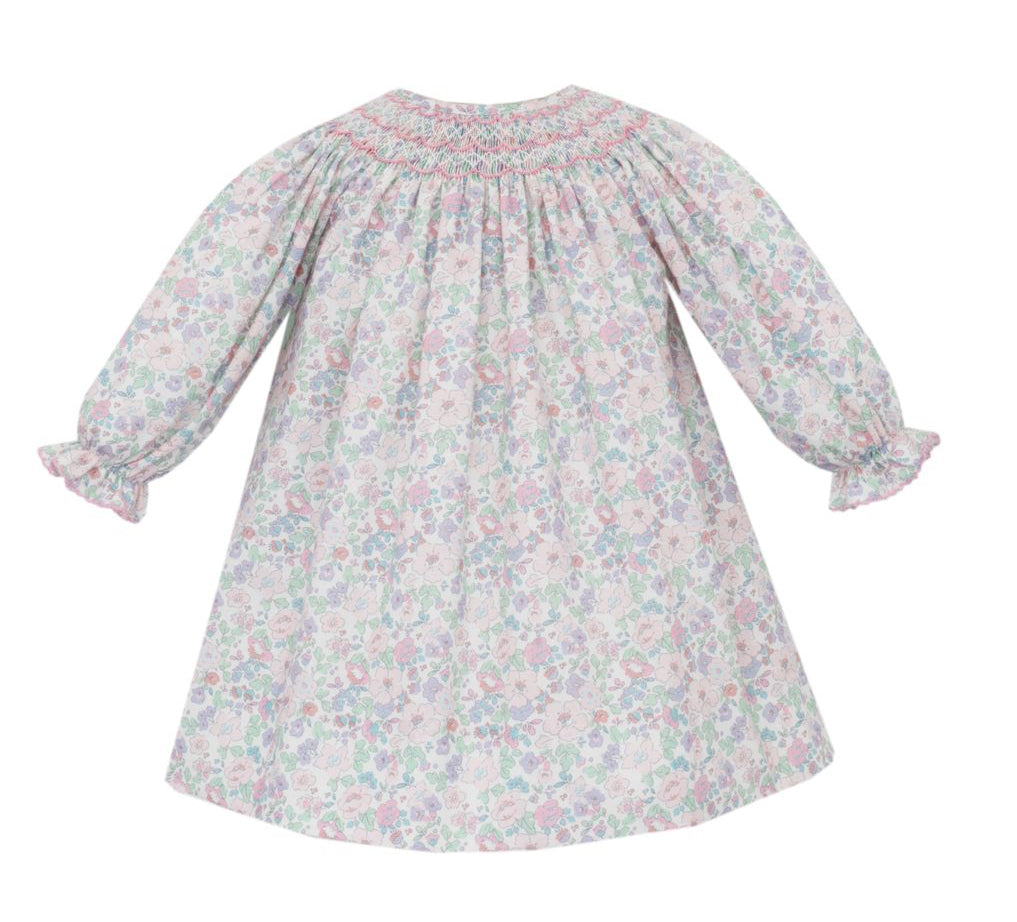 Petit Bebe Girls Pink Liberty Floral Print Long Sleeved Bishop Dress by Petit Bebe