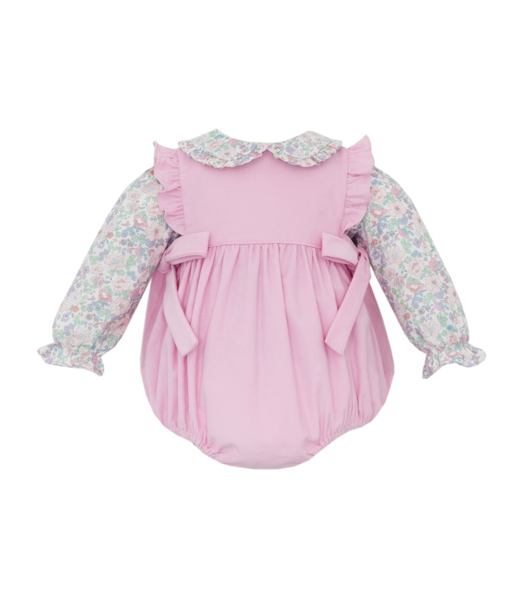 Petit Bebe Girls Pink Corduroy Bubble with Pink Liberty Floral Blouse