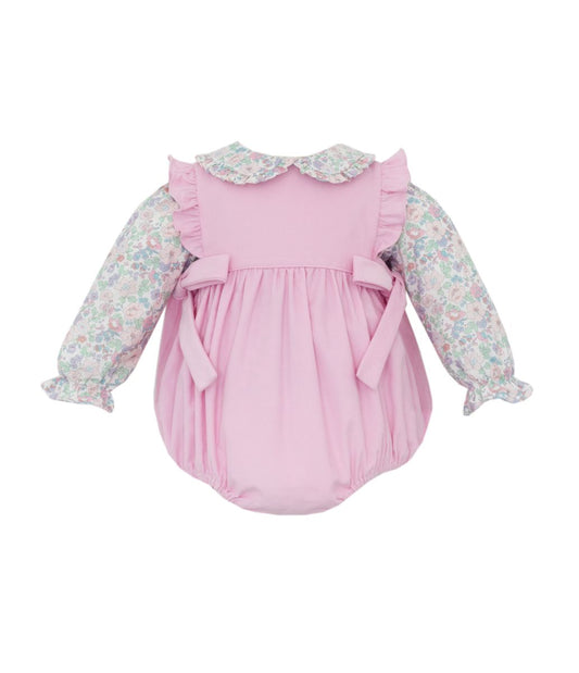 Petit Bebe Girls Pink Corduroy Bubble with Pink Liberty Floral Blouse by Claire & Charlie