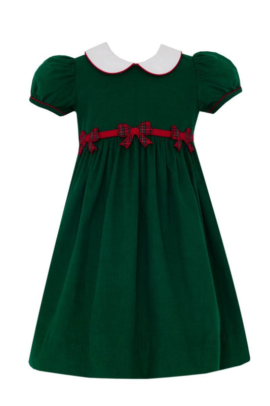 Claire & Charlie Girls Holiday Green Corduroy Dress with Red Bows by Claire & Charlie