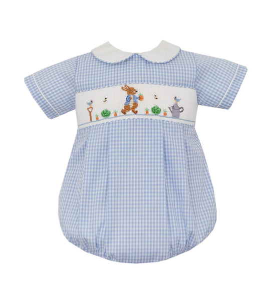 Anavini Baby Boys Blue Gingham Smocked Peter Rabbit Bubble by Anavini
