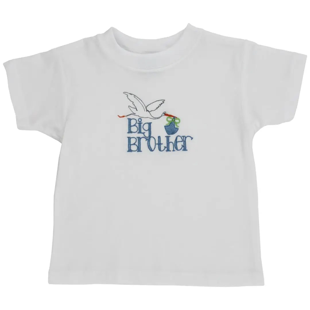 Bailey Boys White Big Brother Tee Shirt - Blue with Stork
