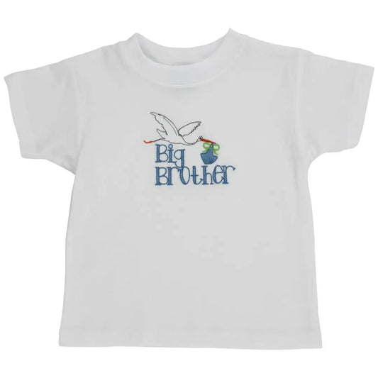 Bailey Boys White Big Brother Tee Shirt - Blue with Stork