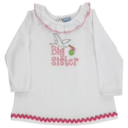 Bailey Boys Toddler Girls White Big Sister Top - Pink with Stork