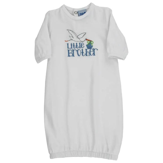 Bailey Boys White Newborn Gown - Blue Little Brother Stork