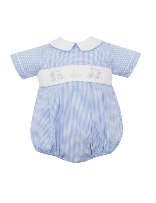 Anavini Baby Boys Blue Check Bubble - Embroidery Golf Theme