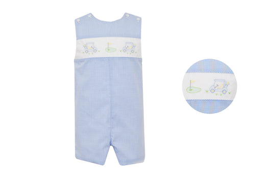 Anavini Boys Blue Check Jon Jon - Embroidery Golf Theme