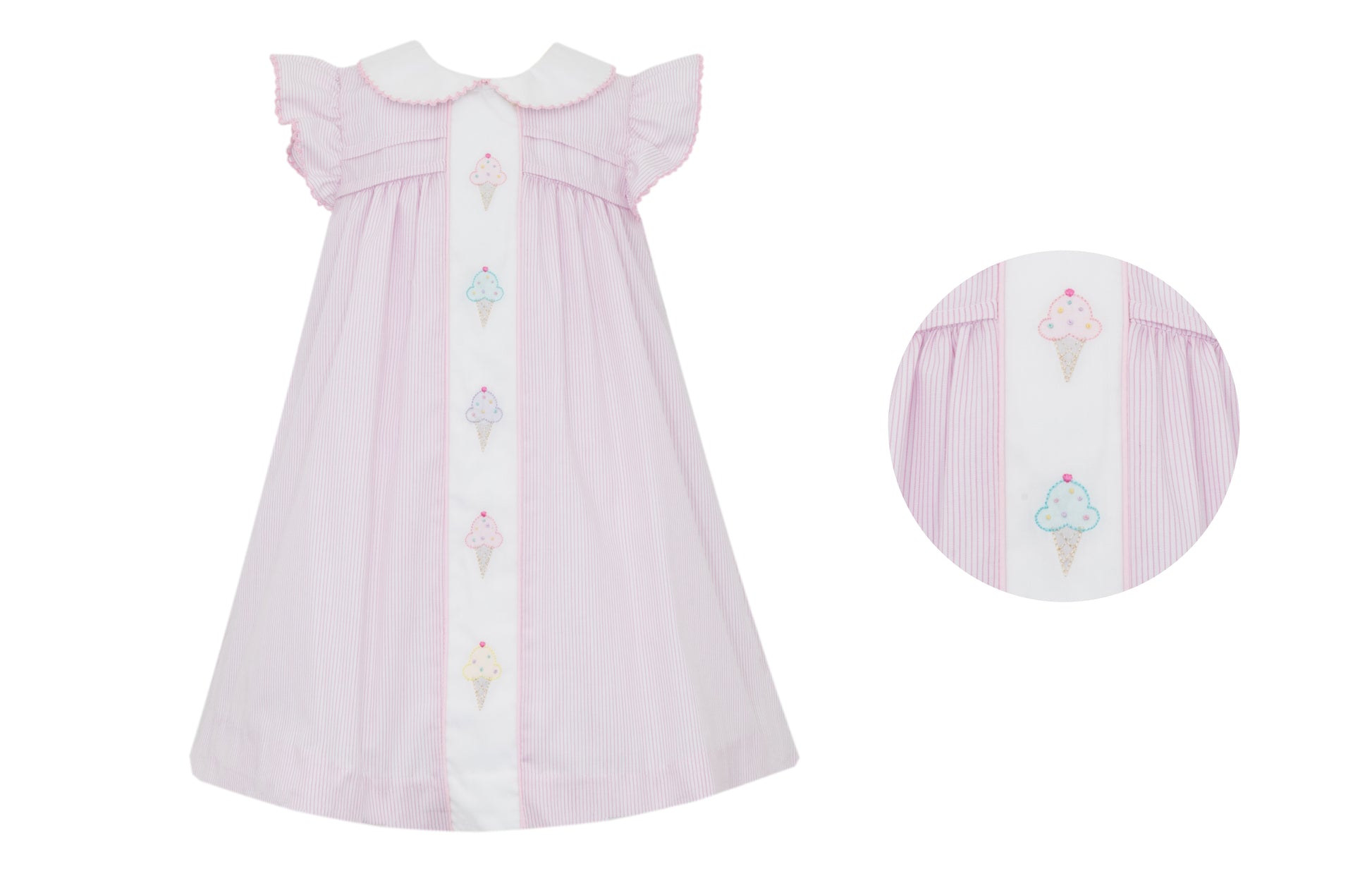 Anavini Girls Pink Striped Float Dress with Collar - Embroidered Ice Cream Cones 4T Anavini Girls Pink Striped Float Dress with Collar - Embroidered Ice Cream Cones 4T
