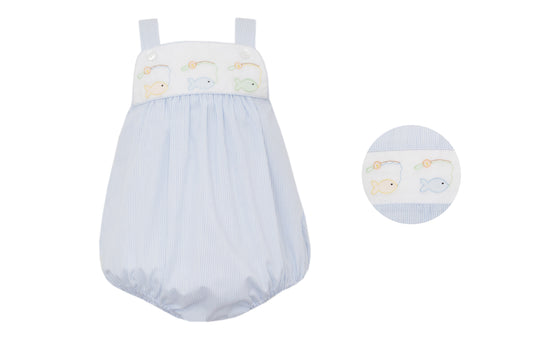 Anavini Baby Boys Blue Striped Bubble - Fishing Embroidery