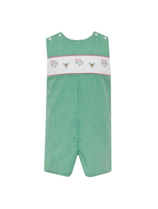 Anavini Boys Green Gingham Santa Face Jon Jon Trimmed in Red by Anavini