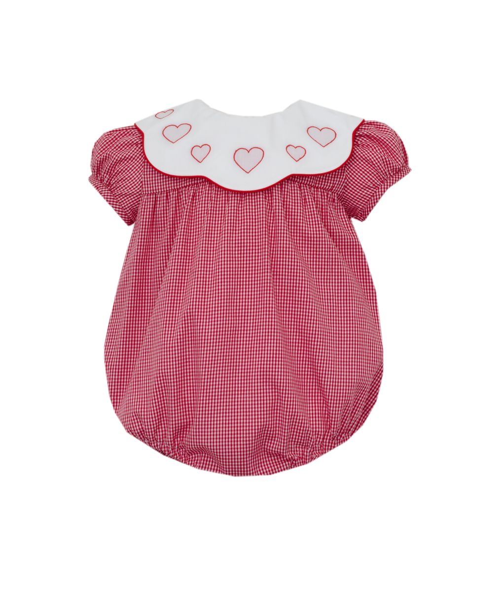 Anavini Baby Girls Red Gingham Bubble - Embroidered Valentine Hearts on Scallop Collar by Anavini