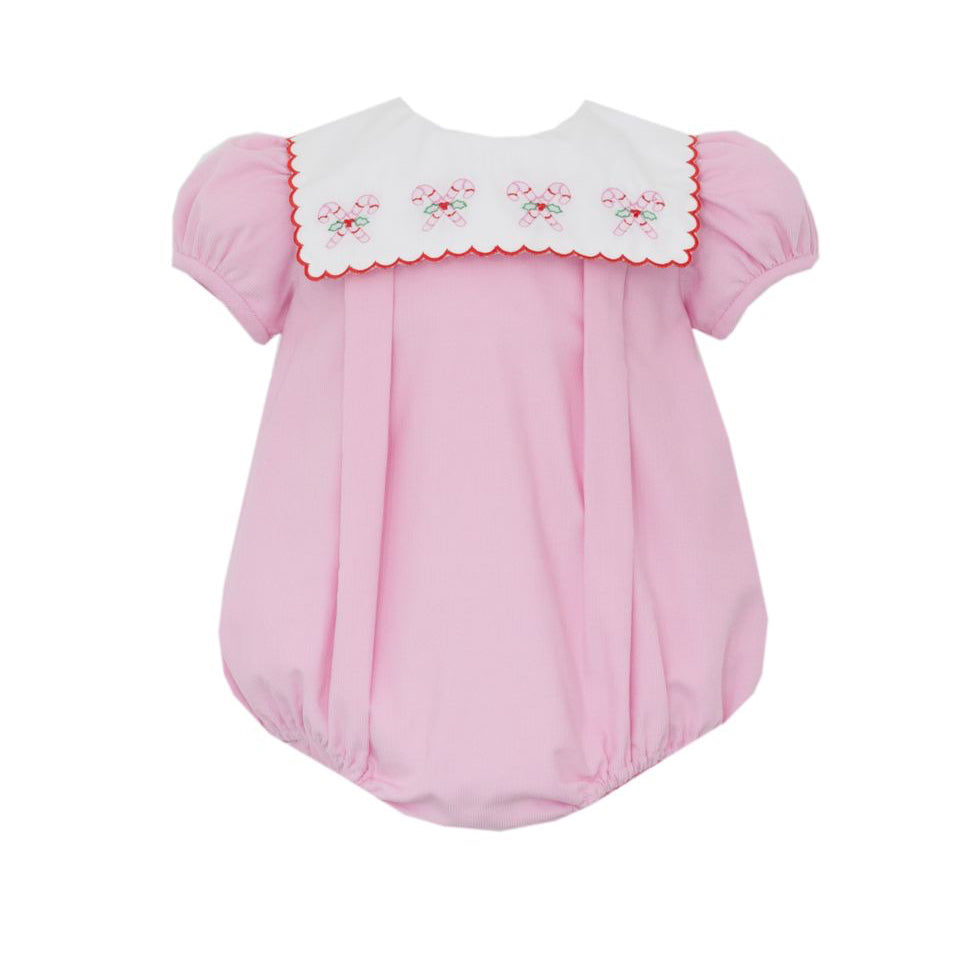 Anavini Girls Pink Corduroy Candy Canes Bubble with White Square Scalloped Collar