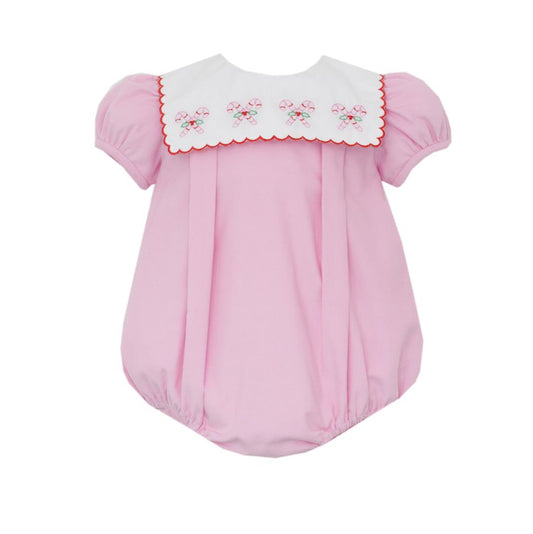 Anavini Girls Pink Corduroy Candy Canes Bubble with White Square Scalloped Collar by Anavini