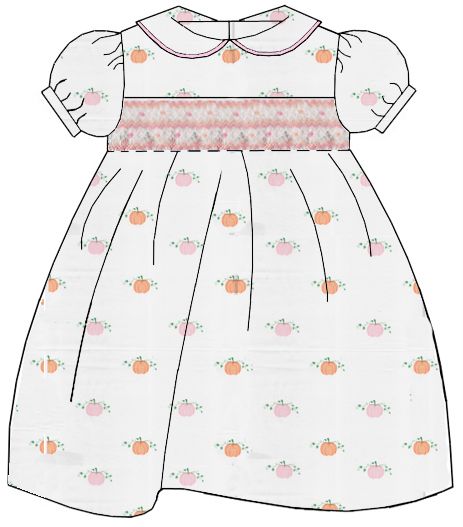 Anavini Girls Pink and Orange Pumpkins Smocked Dress