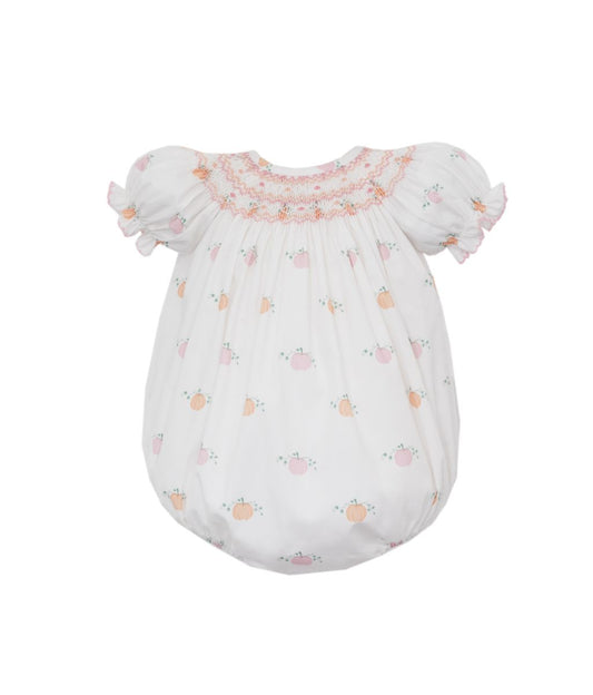 Anavini Baby Girls Pink and Orange Pumpkins Print Smocked Bubble
