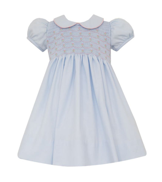Anavini Girls Light Blue Smocked Dress with Collar by Anavini