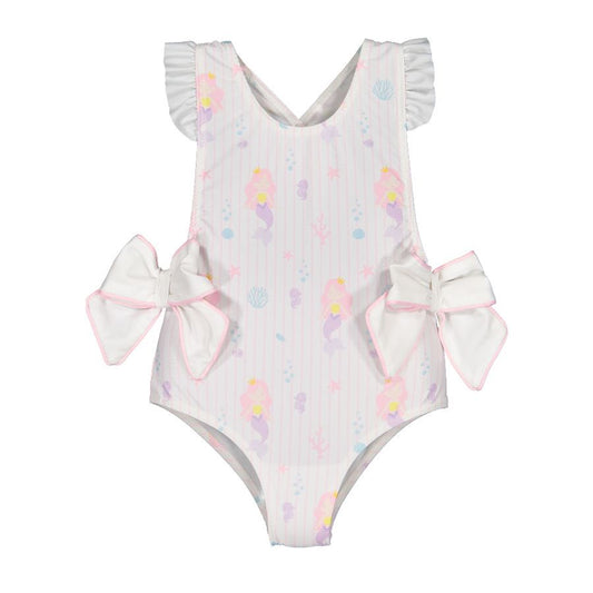 Sal & Pimenta Girls Pink Mermaids Print Swimsuit - Bows at Hips by Sal & Pimenta
