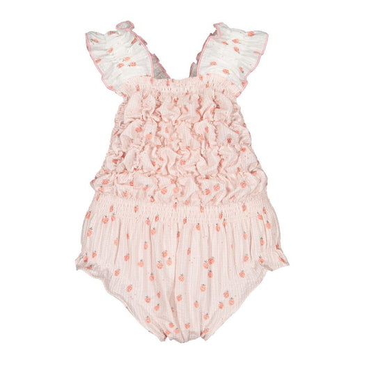 Sal & Pimenta Girls Strawberry Juice Print Frilled Swimsuit - Bow in Back by Sal & Pimenta