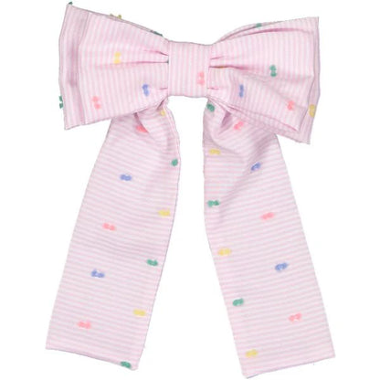 Sal & Pimenta Girls Big Hair Bow on Clip - Pink Plumeti Stripes
