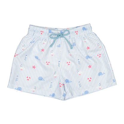Sal & Pimenta Boys Blue Stripe Nautical Print Swim Trunks