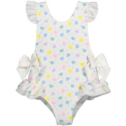 Sal & Pimenta Girls Multi Color Pastel Hearts Swimsuit - Bows at Hips