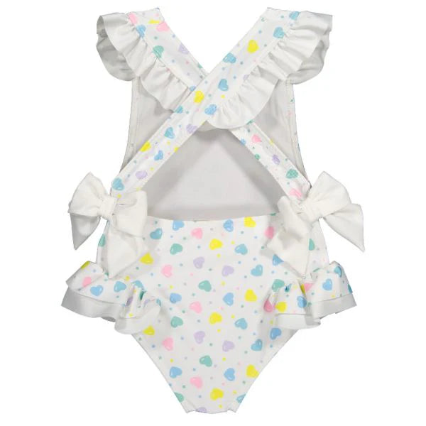 Sal & Pimenta Girls Multi Color Pastel Hearts Swimsuit - Bows at Hips