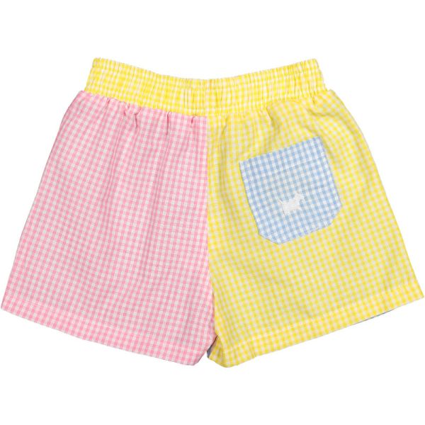 Sal & Pimenta Boys Pull On Shorts - Pastel Rainbow Gingham Color Block