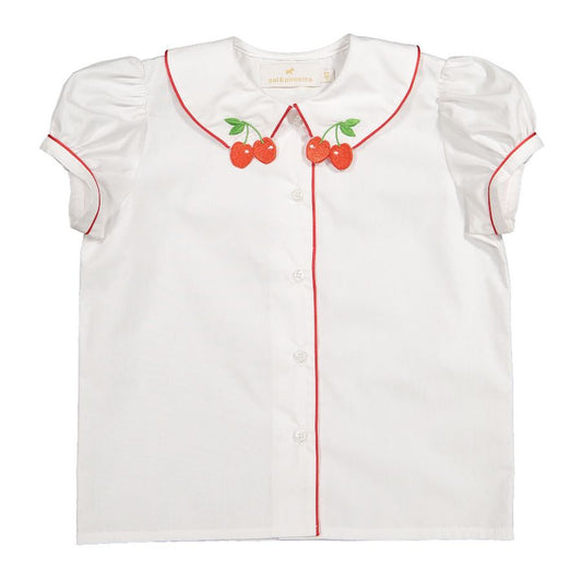 Sal & Pimenta Girls White Top with Red Cherry Trim