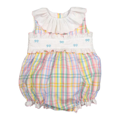 Sal & Pimenta Girls Rainbow Gingham Bubble with Embroidery