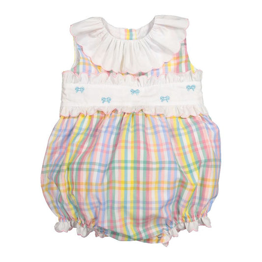 Sal & Pimenta Girls Rainbow Gingham Bubble with Embroidery