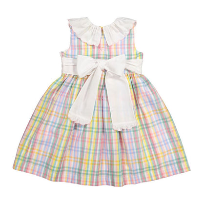 Sal & Pimenta Girls Rainbow Gingham Dress - Embroidered Sash