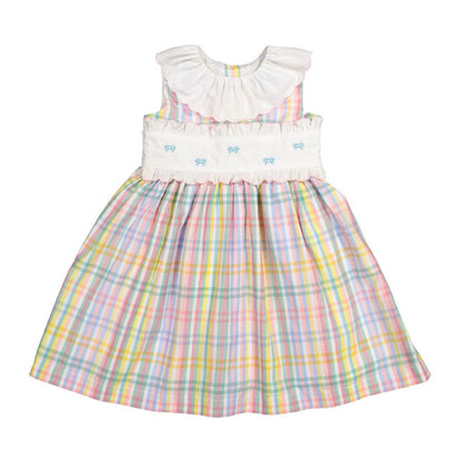 Sal & Pimenta Girls Rainbow Gingham Dress - Embroidered Sash