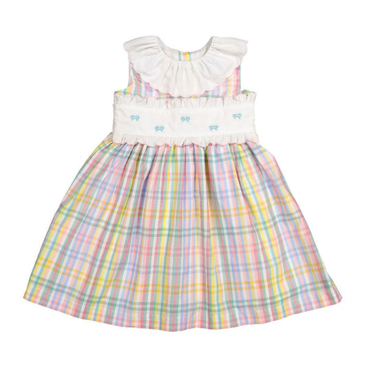 Sal & Pimenta Girls Rainbow Gingham Dress - Embroidered Sash