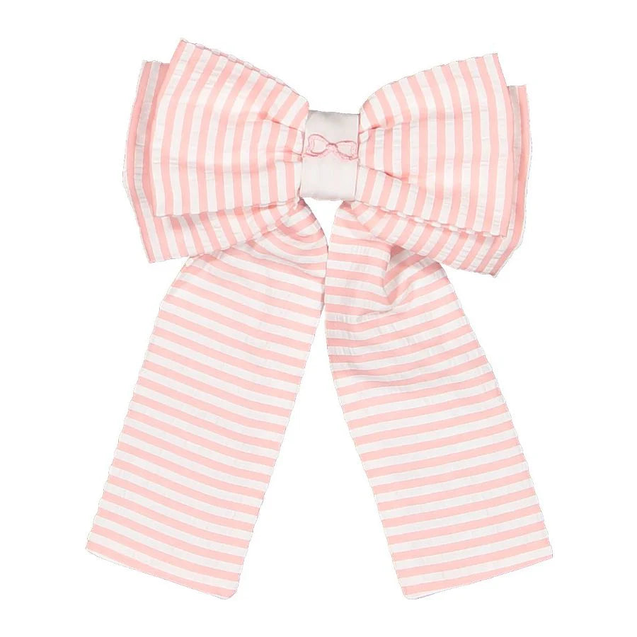 Maryland by Sal & Pimenta Girls Big Hair Bow on Clip - Bubblegum Pink Stripes