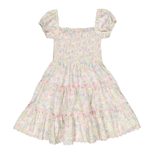 Sal & Pimenta Maryland Girls Pink Peonies Floral Smocked Dress