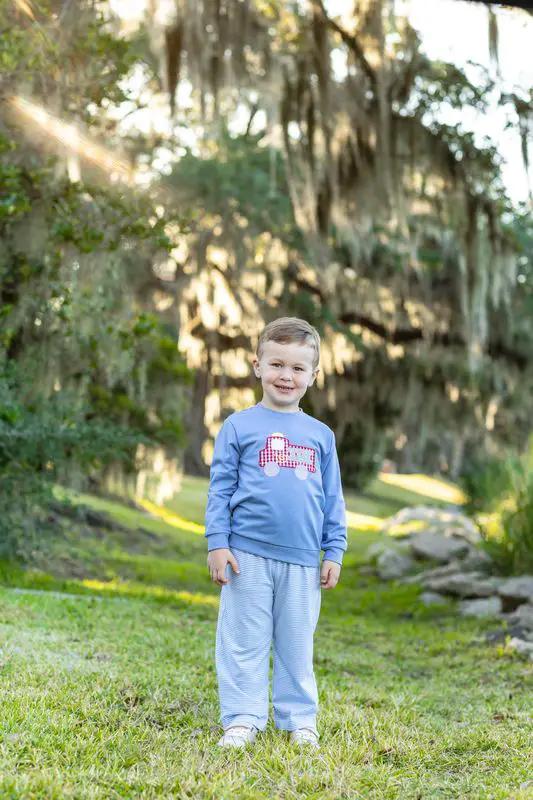 Trotter Street Kids Boys Blue French Terry Pullover - Fire Truck