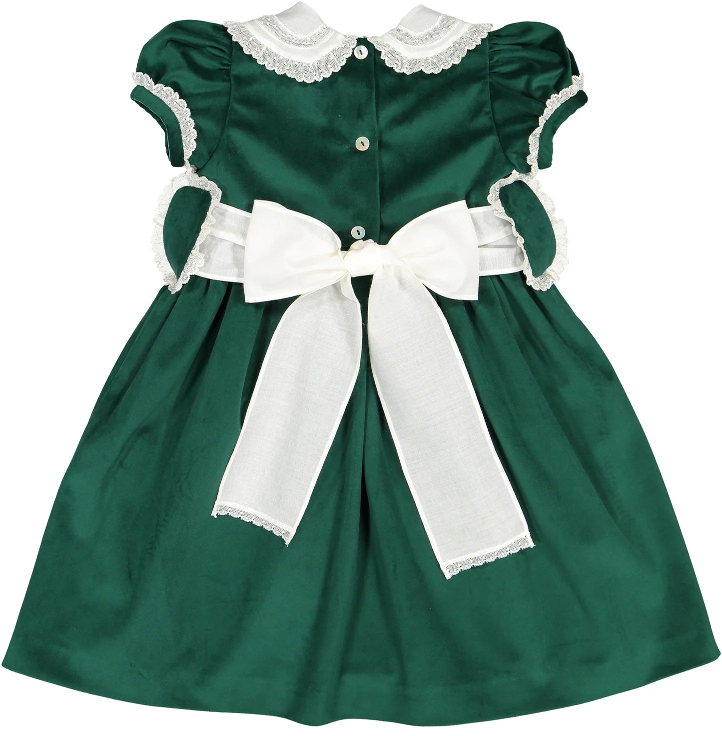 Sal & Pimenta Girls Green Velvet Christmas Dress with Collar & Sash