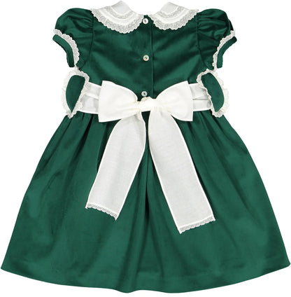 Sal & Pimenta Girls Green Velvet Christmas Dress with Collar & Sash by Sal & Pimenta