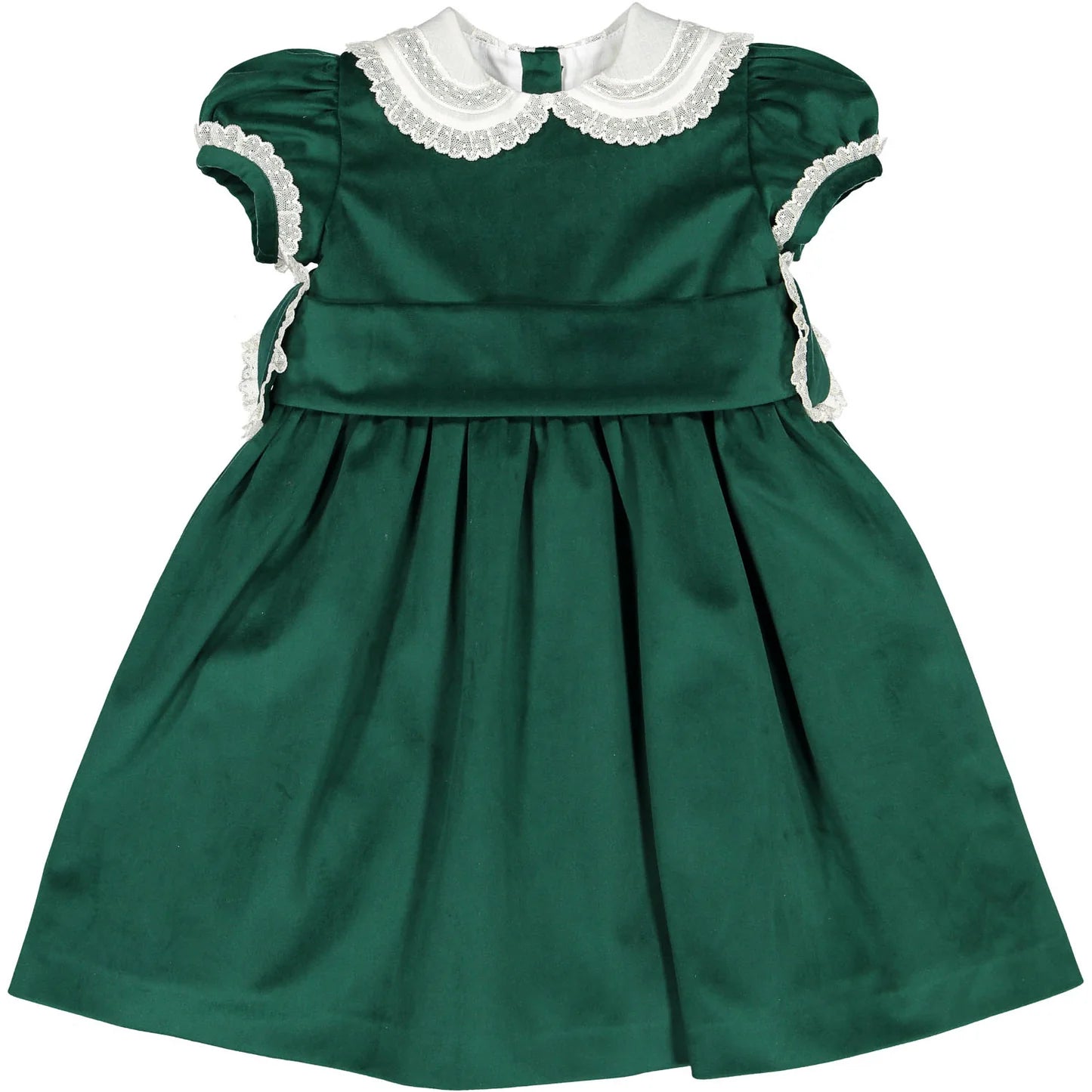 Sal & Pimenta Girls Green Velvet Christmas Dress with Collar & Sash