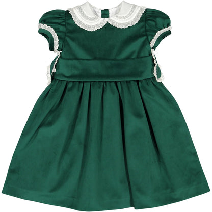 Sal & Pimenta Girls Green Velvet Christmas Dress with Collar & Sash by Sal & Pimenta