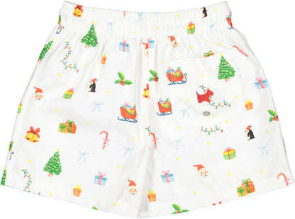 Sal & Pimenta Boys Swim Trunks - White with Christmas Mix Print by Sal & Pimenta
