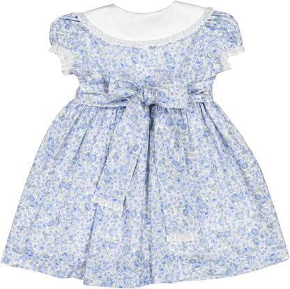 Sal & Pimenta Girls Blue Liberty Snowflake Floral Dress - Fancy Collar by Sal & Pimenta