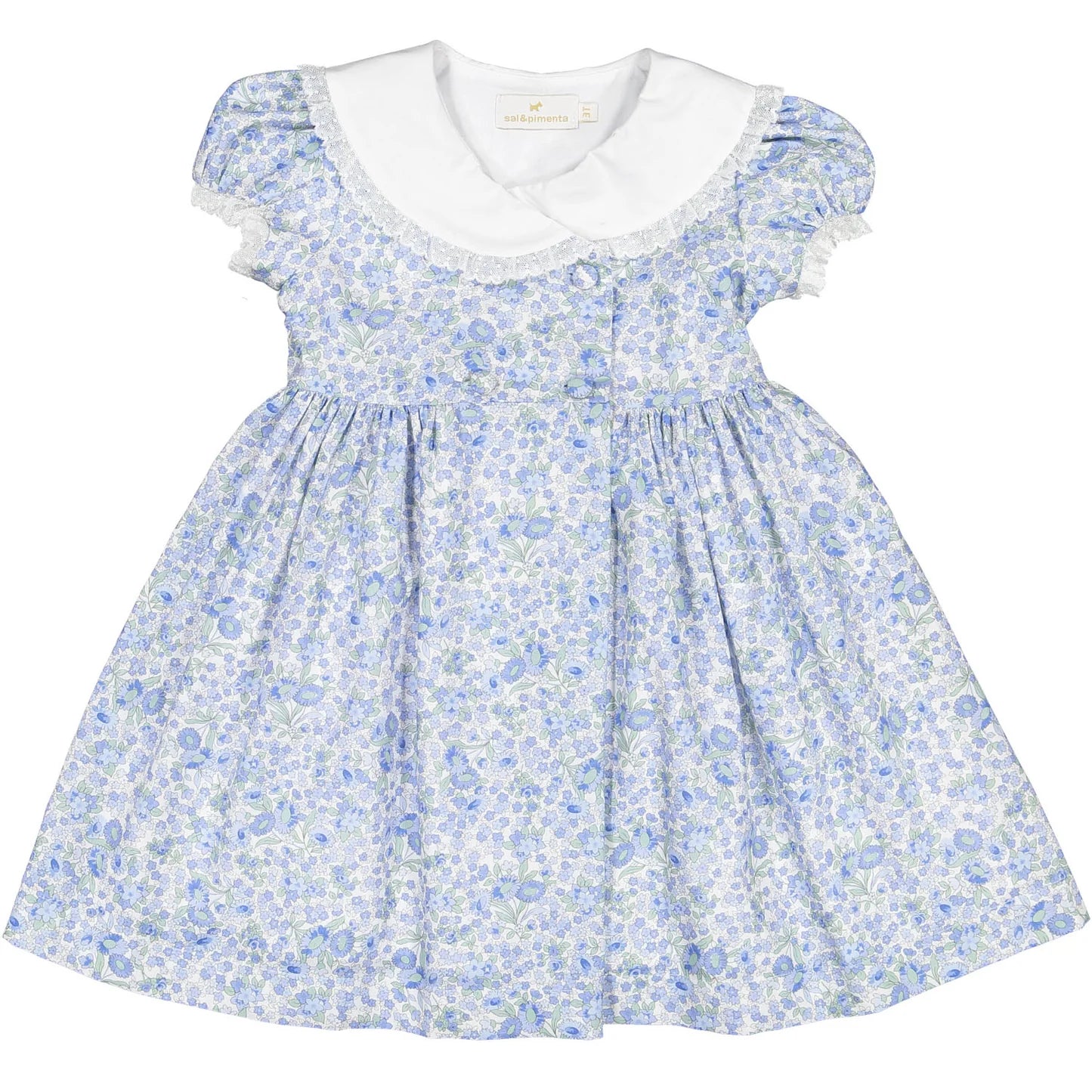 Sal & Pimenta Girls Blue Liberty Snowflake Floral Dress - Fancy Collar by Sal & Pimenta
