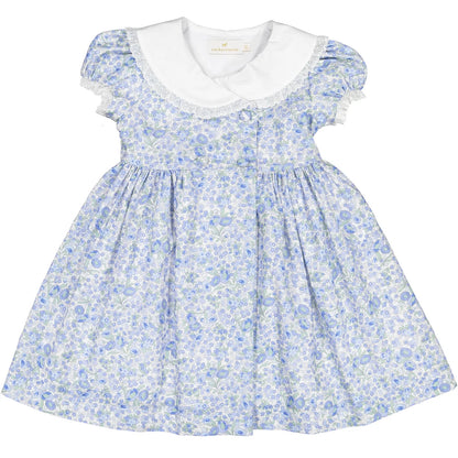 Sal & Pimenta Girls Blue Liberty Snowflake Floral Dress - Fancy Collar by Sal & Pimenta
