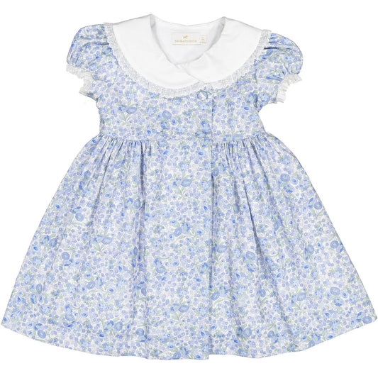 Sal & Pimenta Girls Blue Liberty Snowflake Floral Dress - Fancy Collar by Sal & Pimenta