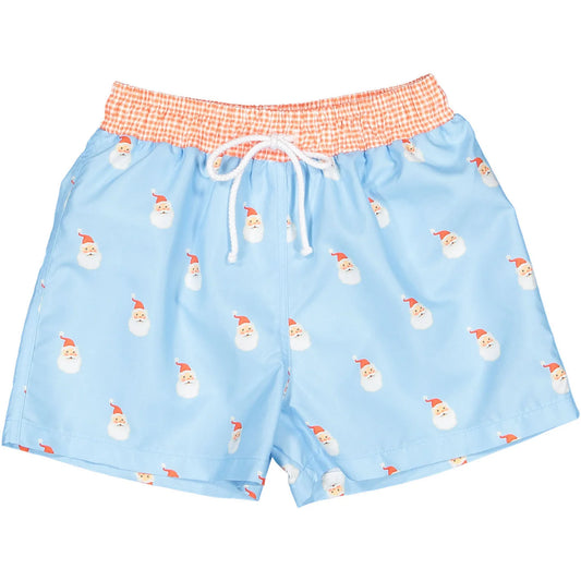 Sal & Pimenta Boys Swim Trunks - Blue Santa Claus Tell Me Print
